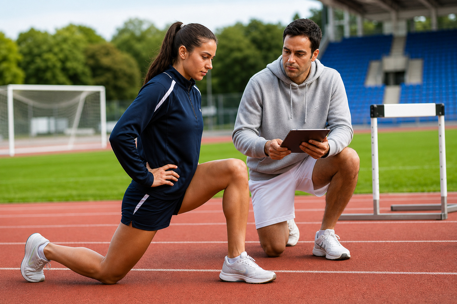 Coach and athlete working a performance session on the track
